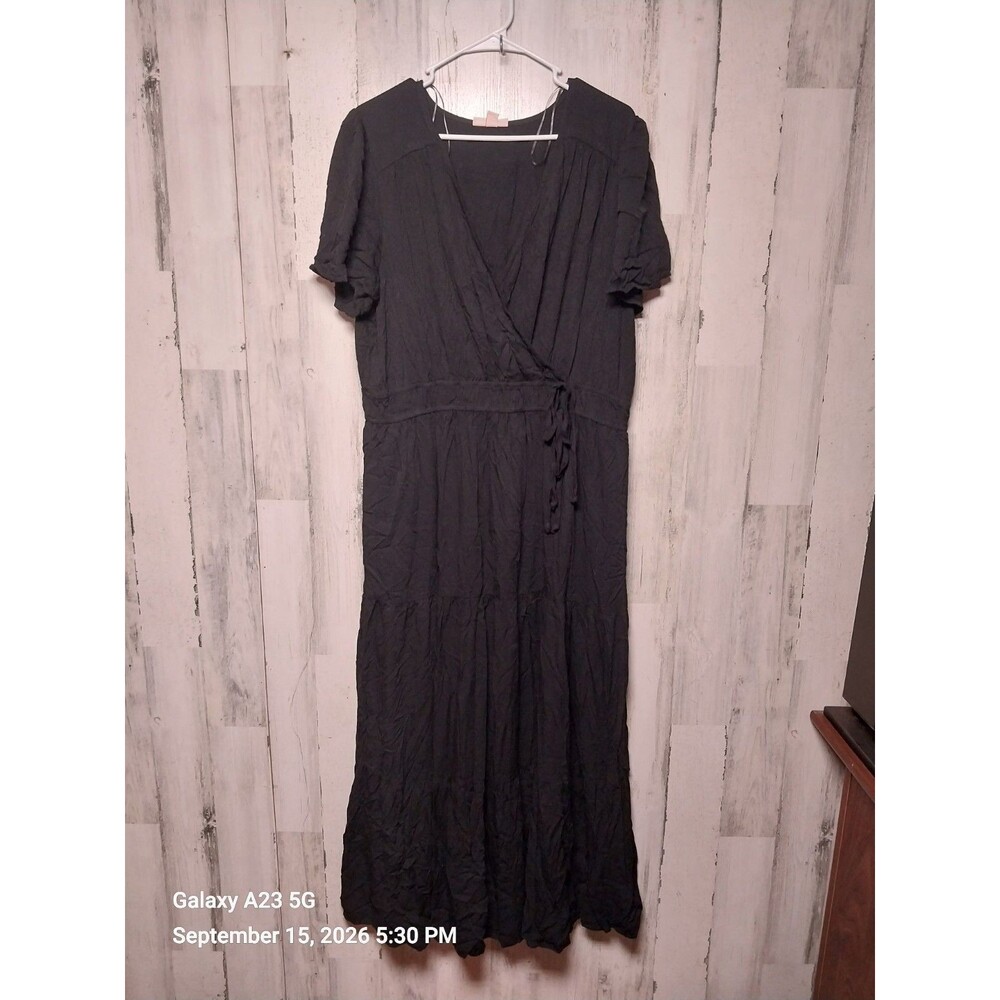 Knox Rose XXL Black Tiered Wrap Maxi Dress NWT